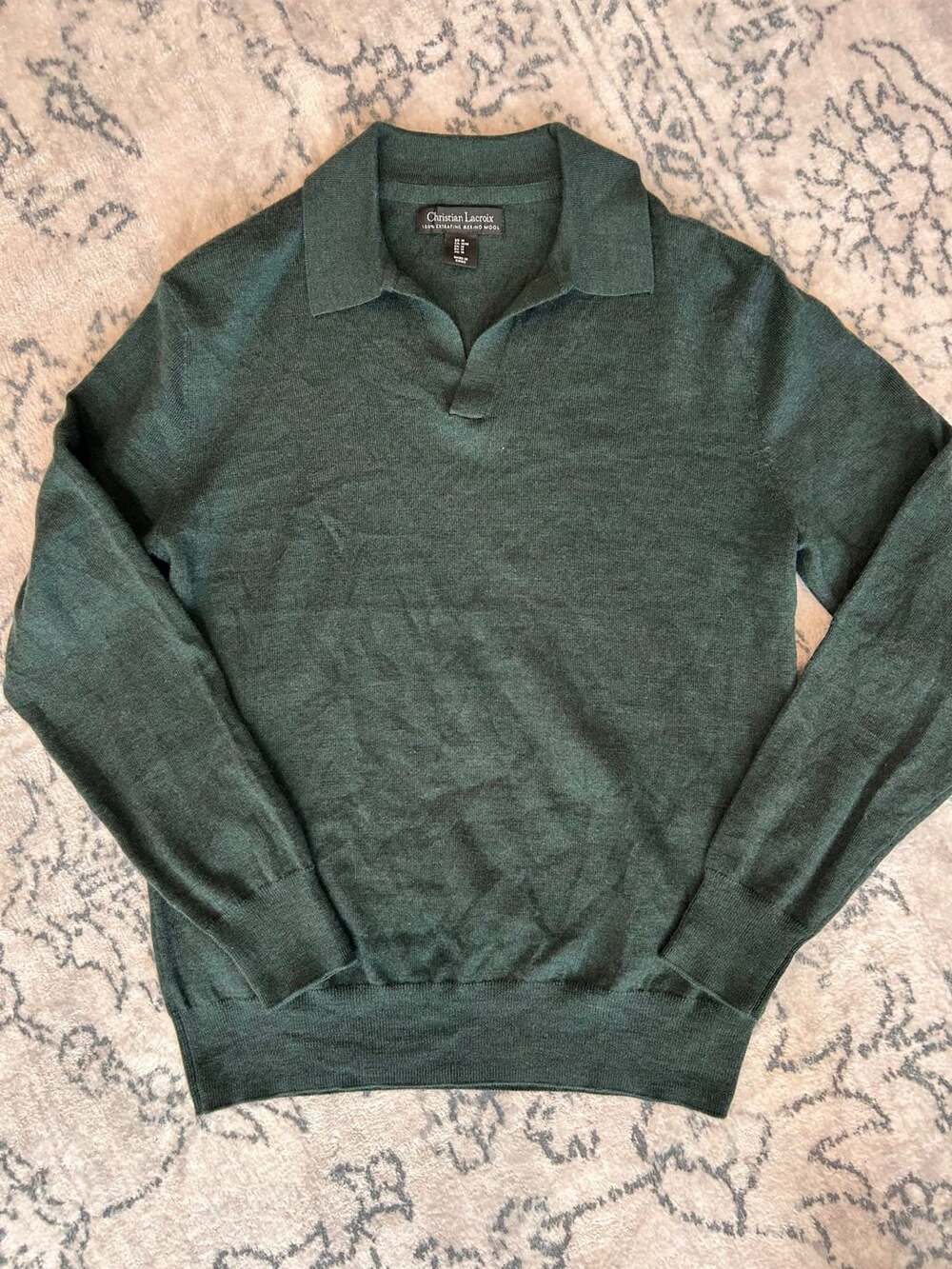 Christian Lacroix Merino Wool Polo Sweater Size M Green
